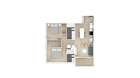 Two bedroom, two bathroom 873 sq.ft apartment suite with a Southwest view.
